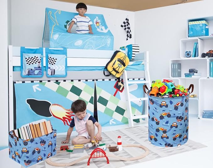 Sanjiaofen Rectangular Monster Truck Basket Organizer.Kids Baskets,Boys Storage Basket with Handles.Car Bins for Kids,Books, Gifts Storage. (Monster Trucks )