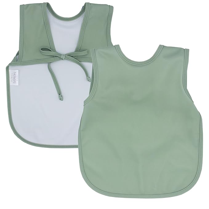 BapronBaby Minimalist Sage Bapron - No Neck Tie Safer Bib for Baby & Toddler - Soft Waterproof Stain Resistant - Machine Washable - Sz Preschool 3-5yrs