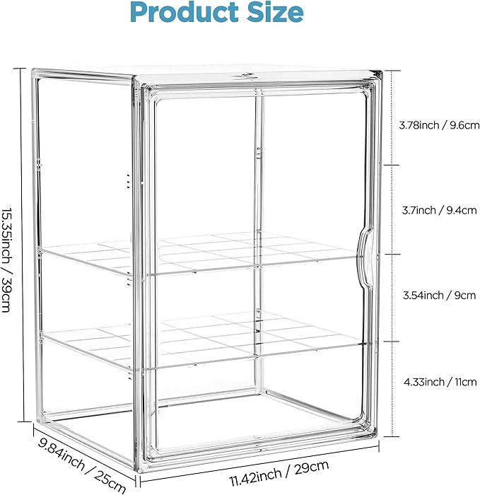 HBlife Baby Bottle Storage Organizer for Countertop Cabinet, 3 Tiers Adjustable Clear Acrylic Bottles Storage Station Case Box Container with 2 Removable Dividers and Magnetic Door, X-Large