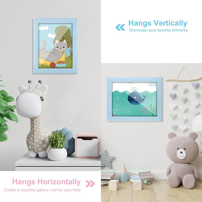 [2-Pack] Kids Art Frames, 8.5x11 Front Opening Kids Artwork Frames Changeable, Light Lake Blue Artwork Display Storage Frame for Wall, Holds 50 Pcs, for 3D Picture, Crafts, Children Drawing, Hanging