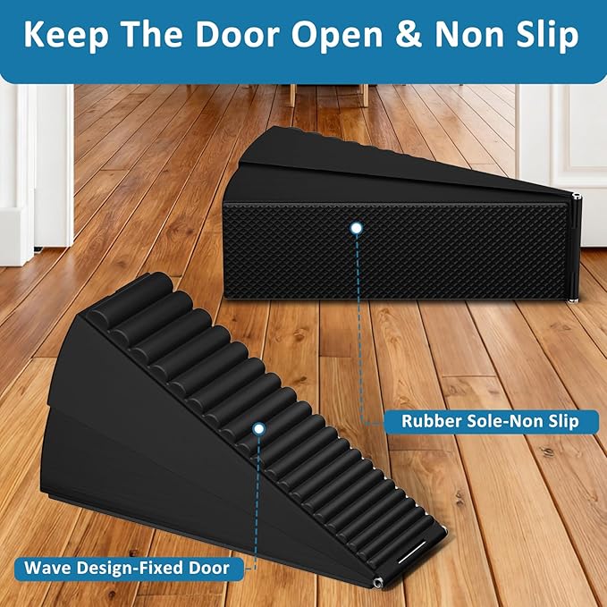 2 Pack Heavy Duty Door Stopper, Adjustable Spring Large Stopper, 3 Inches High Tall Wedge Stoppers for Bottom of Door, Door Stop Suits Any Heavy Door, Black