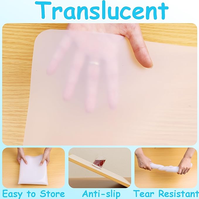 PABUSIOR Large Silicone Mat for Crafts: Heat Resistant Non-Slip 19.7×29.5 In Translucent Silicone Liner for Jewelry, Epoxy Resin, Glitter Slime, Manicure, DIY Sheet, 1/Pack
