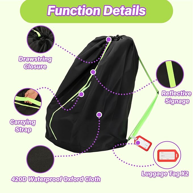Saranna Car Seat Travel Bag for Airplane: Carseat Bags for Air Travel, Waterproof Durable Carrier Cover for Infant & Toddler Car Seats,Portable Carseat Cover with Shoulder Straps and 2 Luggage Tags