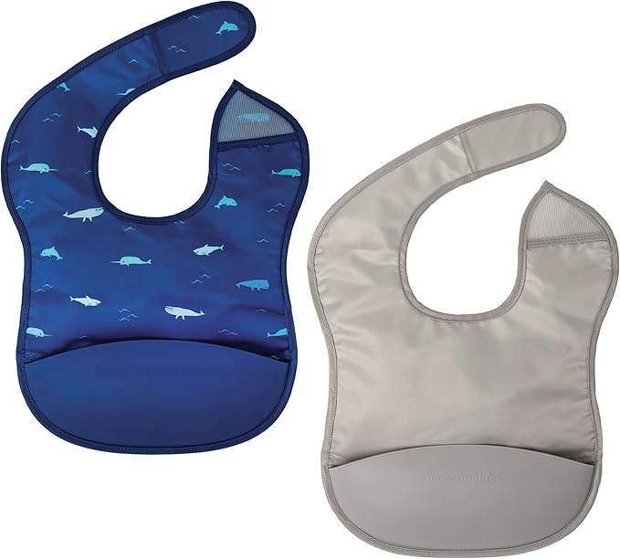 Tiny Twinkle Silicone Pocket Bibs - Waterproof, Food Catching, Mess-Proof Bibs for 6-24 Months Baby Boy and Girl, Toddlers