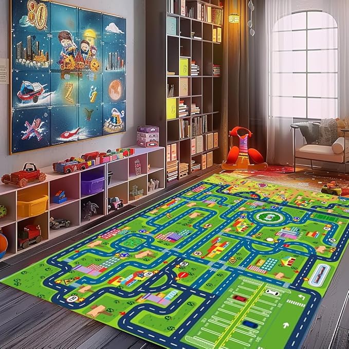 Car Rugs for Kids Toy Cars,Kids Play Rug, Children's City Road Map Mat for Playroom Classroom (110X78.7 Inch)