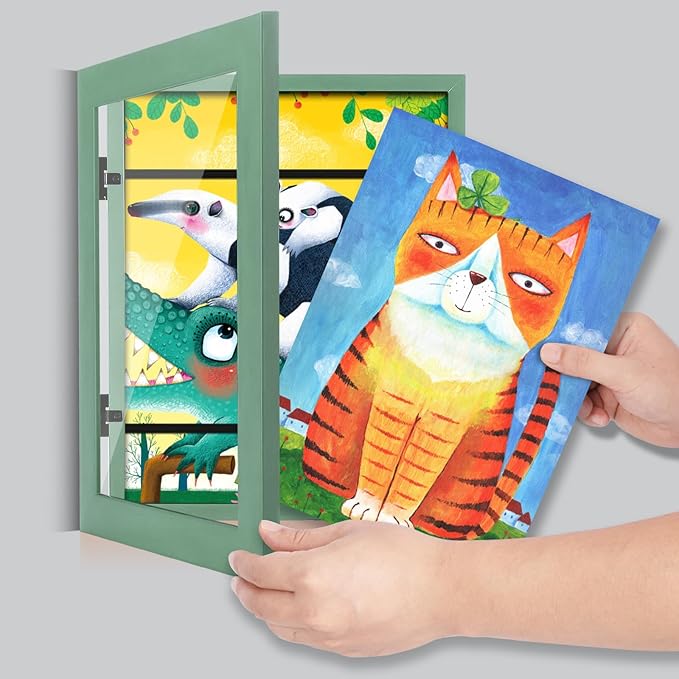 [2-Pack] Kids Art Frames, 8.5x11 Front Opening Kids Artwork Frames Changeable, Olive Green Artwork Display Storage Frame for Wall, Holds 50 Pcs, for 3D Picture, Crafts, Children Drawing, Hanging Art,