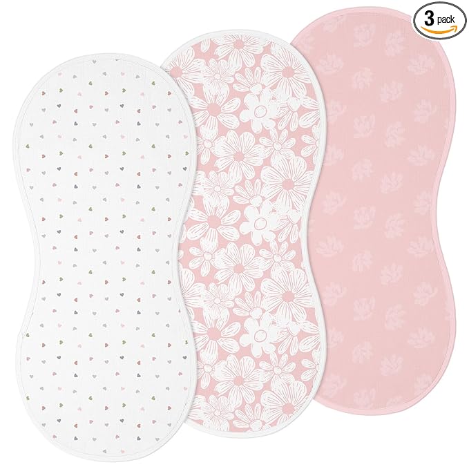 Hahafelt 3 Pcs Changing Pad Liners Fits in Peanut Shape Changing Pad Waterproof Diaper Mats Organic Cotton Peanut Mats are Warm on Baby's Back, Washable Reusable(Cute Style,Pink)