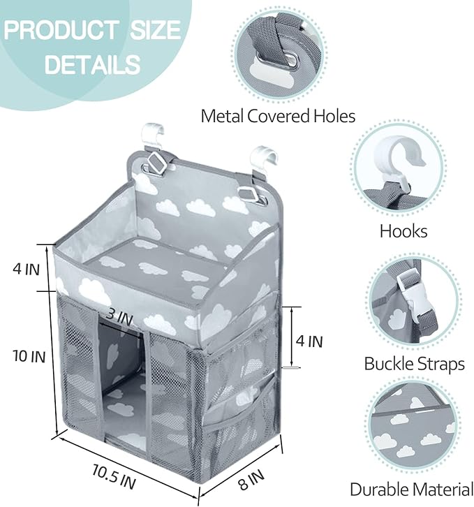Hanging Diaper Organizer, Nursery Caddy Organizer with Multiple Pockets Diaper Storage Organizer for Changing Table Cribs Playard.