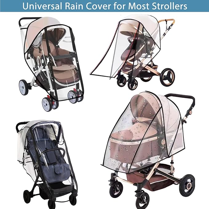 Stroller Rain Cover, Universal Clear Breathable Weather Shield with Waterproof 2-Way Zippers Open, 4 Seasons Protection for Baby from Rain, Wind, Snow (Two Ways Open on Front)