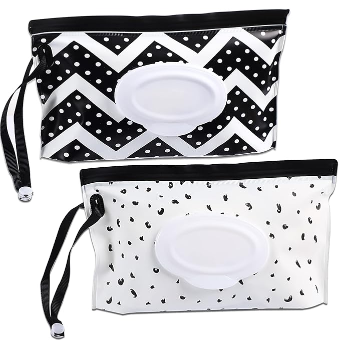 FEBSNOW 2 Pack Baby Wipe Dispenser,Portable Refillable Wipe Holder, Baby Wipes Container,Wipe Dispenser, Reusable Travel Wet Wipe Pouch
