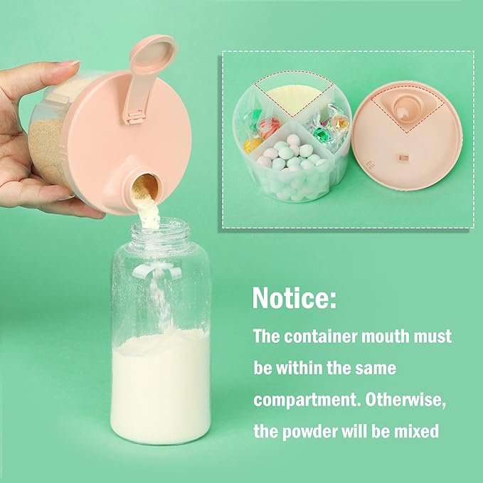 Accmor Baby Formula Dispenser On The Go, Non-Spill Rotating Four-Compartment Formula Container to Go, Milk Powder Kids Snack Container for Infant Toddler Travel Outdoor, Pink, 2 Pack