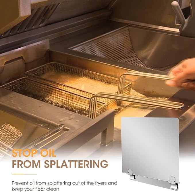 Stainless Steel Commercial Deep Fryer Splash Guard 20-1/2" W X 18" H Side Splash Universal fit clips stop oil from splattering, Pack of 1