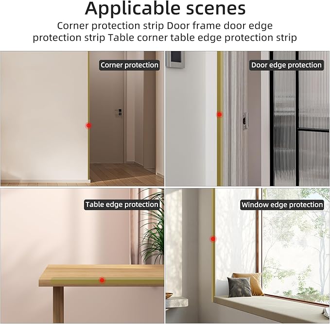 Golden Wall Corner Protector, 4Pcs, Length 35.4in, Width 0.79in - Self Adhesive Metal Corner Protector for Aluminum Trim molding, Cabinet Edge Guard, Easy to Install