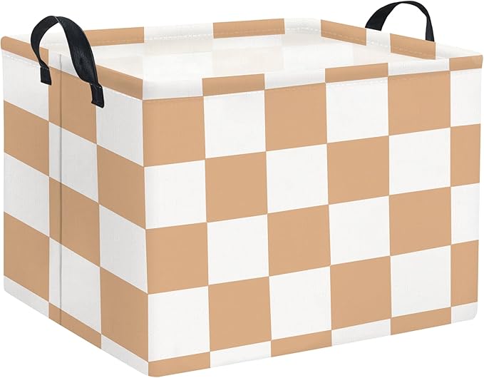 TIBAOLOVER Rectangular Storage Basket for Home Kitchen Girls Cute Storage Bin Organizer Shelf Book Room Decor(Brown Checked)
