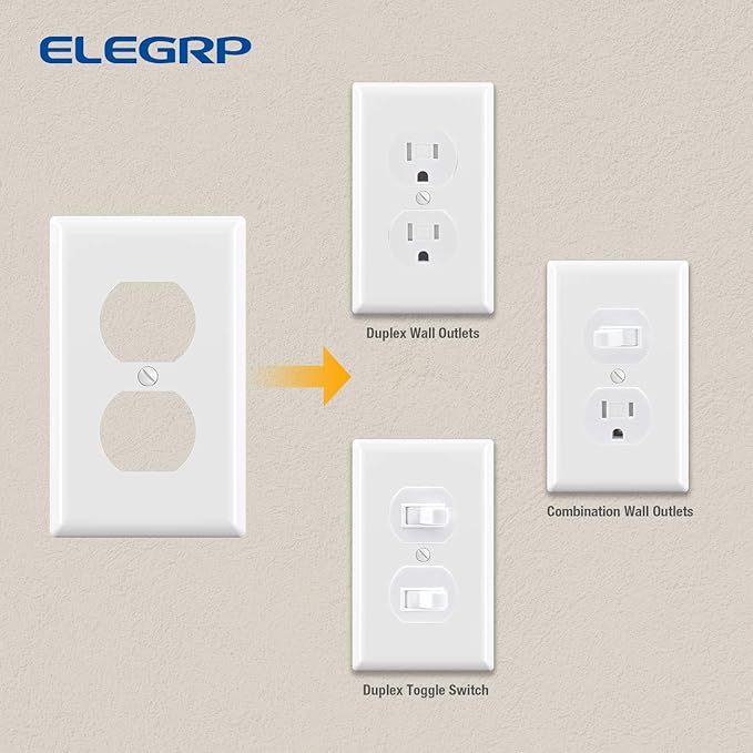 ELEGRP Duplex Receptacle Outlet Covers, 1-Gang Standard Size Wall Plates, Unbreakable Polycarbonate Dual Outlet Faceplates Covers, UL Listed, Color-matched Screws Included (100 Pack, Glossy White)