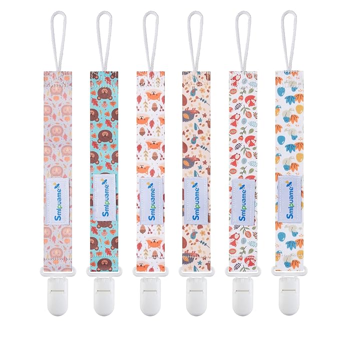 Smlpuame Pacifier Clip for Baby Boys Girl,6 Pack Stylish Binky Clips Strap,Paci Holder with Clips Universal Lightweight Fits Most Pacifiers Teeher toy Teething Ring Soothie,Baby Gifts(Animal)