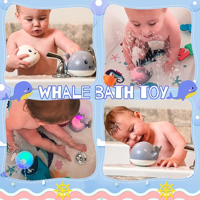 Gigilli Baby Bath Toys, Bath Toys for Kids Ages 1-3, 1 2 3 Year Boy Girl Valentines Gifts for Babies 6-12-18 Months, Light Up Whale Bath Toy Sprinkler Toddler Birthday Bathtub Fountain Pool Water Toy