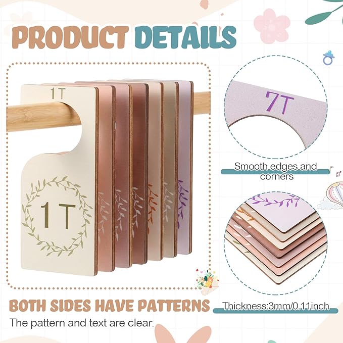 Patelai 7 Pcs Wooden Baby Closet Dividers for Clothes Organizer 1T to 7T Hanger Closet Dividers Nursery Organization for Home Baby Kids Newborn Infant Clothes (Earth Tone)