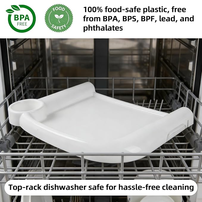 Portable Baby Dining Tray Compatible with Ingle-sina Fast Table Chair Fits 6–36 Months Babies, BPA-Free Plastic & Dishwasher Safe, Mess-Free & Deep Edge Spill Guard, Home & Travel Use - White