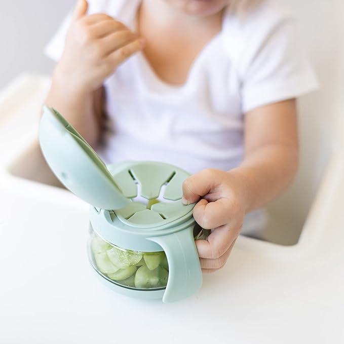 Ubbi Tweat Snack Containers for Kids & Toddlers, BPA-Free Tritan Spill-Proof Toddler Snack Cups, Portable Travel Food Storage, Sage Green