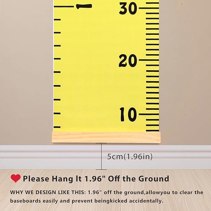 Mibote Baby Growth Height Chart Handing Ruler Wall Decor for Kids, Canvas Removable Height Growth Chart 79" x 7.9" (Sunshine)