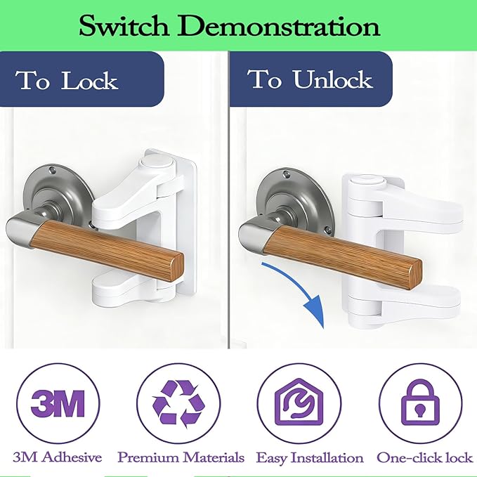 child safety door lever locks (4-pack) – specially designed for door handles to prevent infants and toddlers from accidentally opening doors.