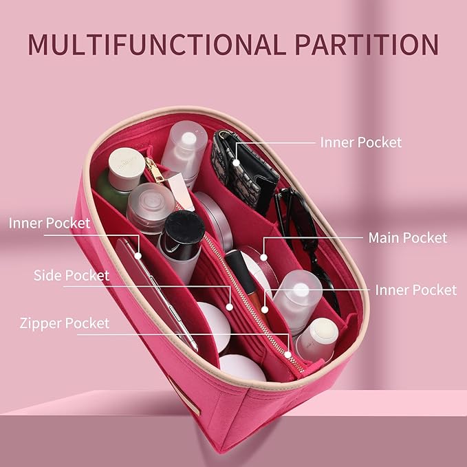 Doxo Purse Organizer Insert, Bag Organizer for Tote & Purse, Bag in Bag, Perfect for Speedy 25 Neverfull PM and More(Rose-M)
