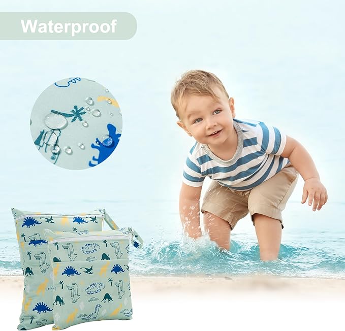 2 Pack Wet Dry Bags Waterproof Washable Travel Bags, Wet Bag with 2 Zippered Pockets for Diapers, Daycare, Bathing, Travel, Beach, Wet Swimwear, Yoga Gym