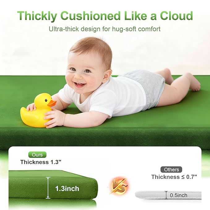 Ultra Soft Baby Play Mat for Floor, 59"×39" Playpen Mat, 1.3" Thick Memory Foam, Non-Slip Tummy Time Mat for Infants, Toddlers, and Kids – Water-Repellent Coral Velvet, Easy Care