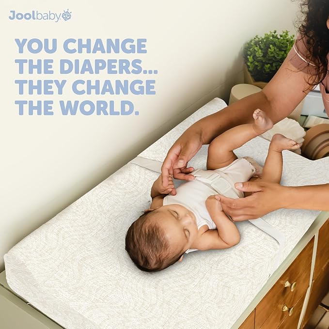 Jool Baby Serenity Soft Changing Pad + Washable Cover, Non-Slip - Fits Standard Changing Tables & Dressers (Wave Pattern, Off White)