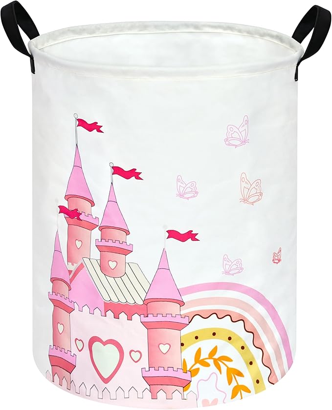 MAIZMZ Kids Hamper Pink Castle Storage Bins Organizer Toy Box Laundry Basket Large Canvas Collapsible Chest for Home/Dorm/Kitchen/Pet/Office/Closet/Shelf/Gift Baskets