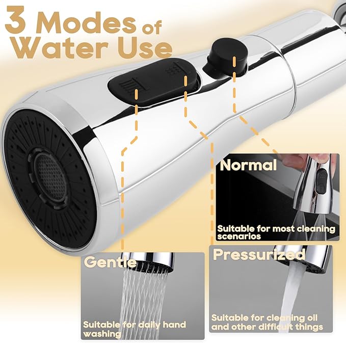 Longing Home 3 Function Sink Extender, Kitchen Faucet Sprayer Head & Swivel Spout Connector - Silver