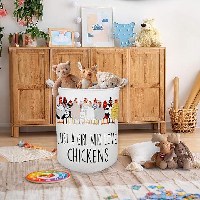 HKTZM Chicken Gifts for Girls Laundry Basket, Farmhouse Chicken Rooster Waterproof Collapsible Laundry Hamper Dirty Clothes Storage Toy Bin Organizer for Bathroom Bedroom Nursery Girls Kids Room
