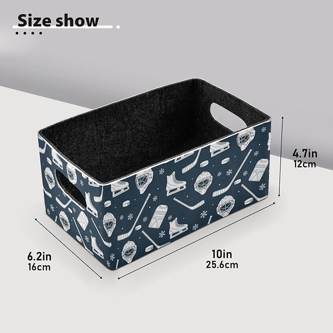 Emelivor Ice Hockey Snow Storage Basket Bins Set (2pcs) Felt Foldable Storage Bins with Handles Foldable Shelf Drawers Organizers for Nursery,Kids Room,Clothes,Towels,Magazine