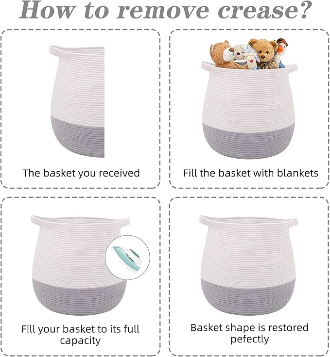 Large Cotton Rope Basket, Woven Storage Basket for Toy, Laundry and Blanket Organizer Basket, Round Hamper Basket with Handles for Kid's Room 17.7"x16.9"