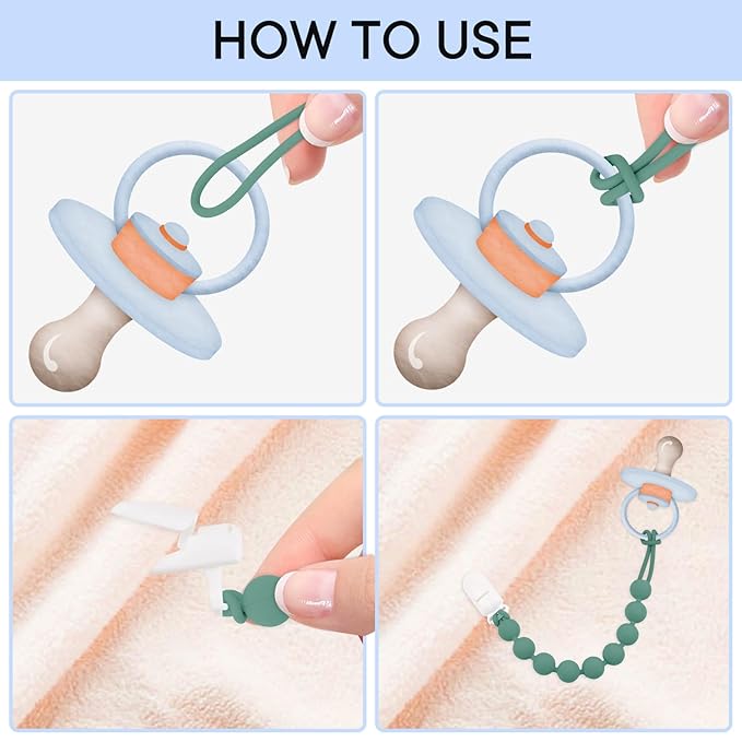 Silicone Pacifier Clip Holder, 4 Pack One Piece Soft Flexible Binky Clips Pacifier Holder Clip for Boys