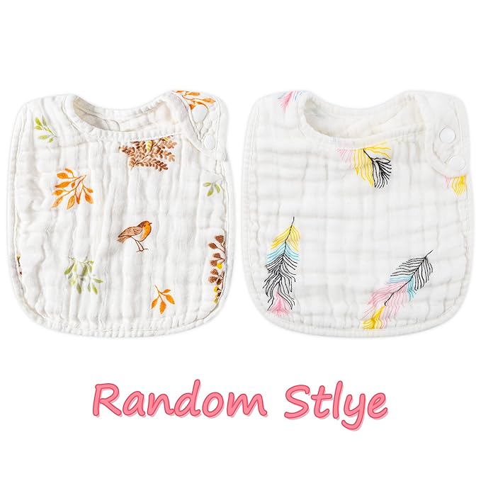 Zainpe 6Pcs Snap Muslin Cotton Bibs for Baby, Flamingo Star Flower Machine Washable Adjustable Burp Cloths with 6 Absorbent Soft Layers for Infant Newborn Toddler Drooling Feeding and Teething