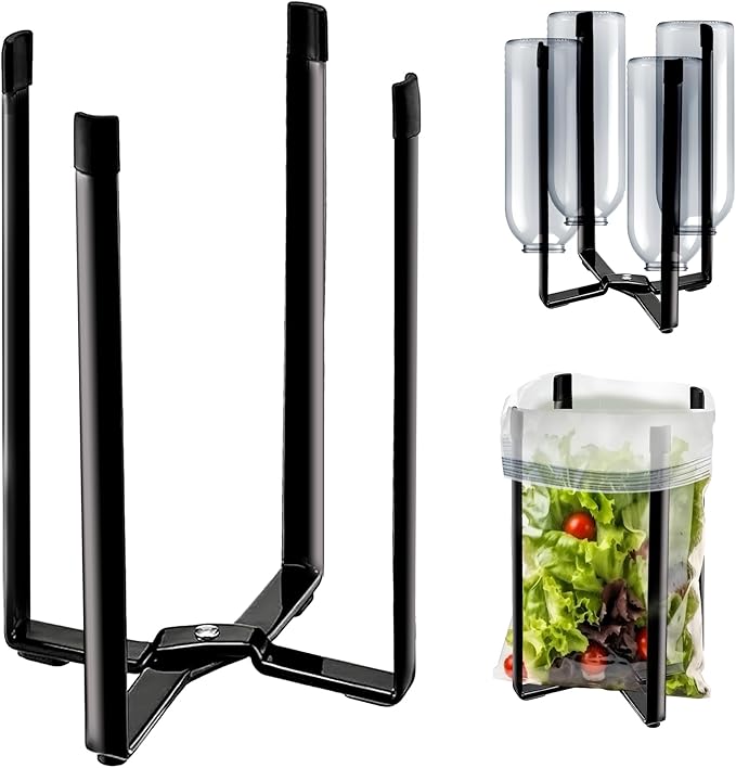 Performore - Multifunctional Eco Kitchen Stand Holder & Drainer, Wine Decanter Drying Stand, Support Storage & Collapsible Drying Rack for Plastic Bags, Bottles, & Cups (50 Plastic Bags Included)