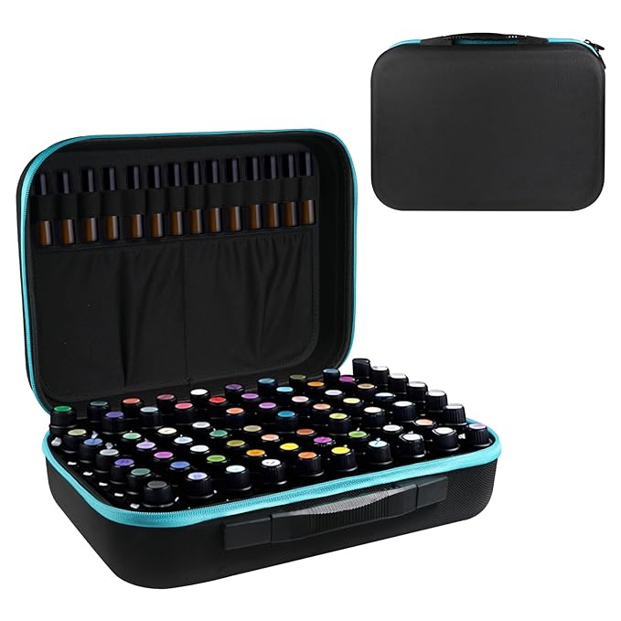 EVA Essential Oil Storage Carrying Case, 70 Bottles, Essential Oils Box for 5ml 10ml 15ml Roller Bottles Travel Storage Organizer Bag for doTERRA & Young Living (Blue)