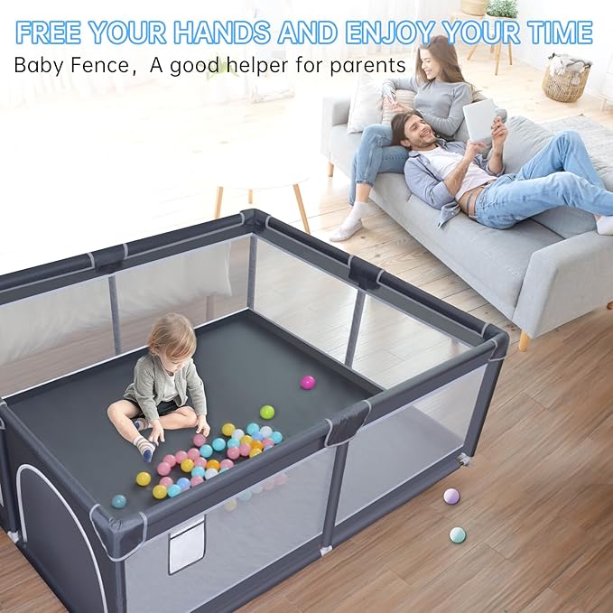 Baby Playpen, 50 x 50 inch Baby Playard, Playpen for Babies and Toddlers, Play Pen for Indoor & Outdoor, with Soft Breathable Mesh,No Gaps Playpens for Babies, Grey
