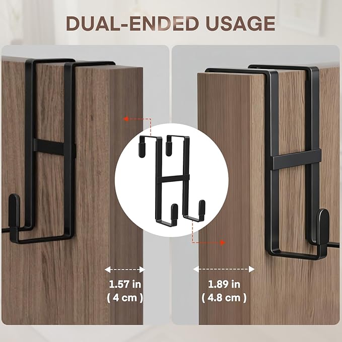 FYY 4 Packs Over The Door Hooks, Double Sided Door Hanger Hook - Heavy Duty No Drill Wall Hooks for Hanging Coats, Towels, Bags, Kitchen Closet Fits Most Doors Up to 1-7/8" Thickness (5.12" L, Black)