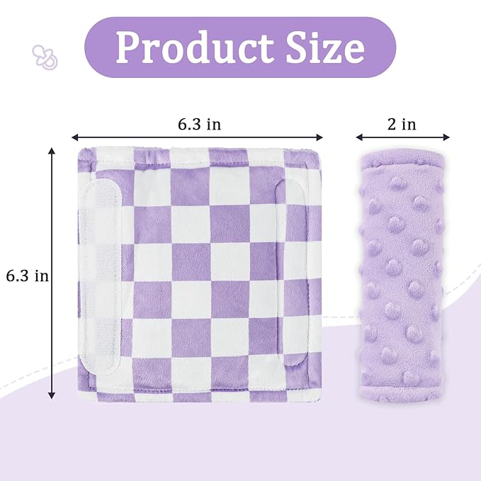 DILIMI Baby Car Seat Belt Covers, 2Pcs Carseat Shoulder Strap Pads, Soft Minky Car Seat Neck Covers, Newborn Car Seat Strap Protectors, Stroller Strap Covers for Baby Kids, Purple Checkered