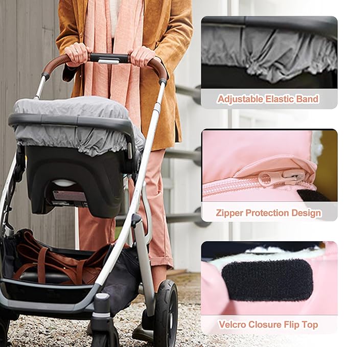 Winter Baby Car Seat Cover, Infant Carrier Cover Cold Weather, Windproof Newborn Warm Carseat for Unisex Babies（Pink）