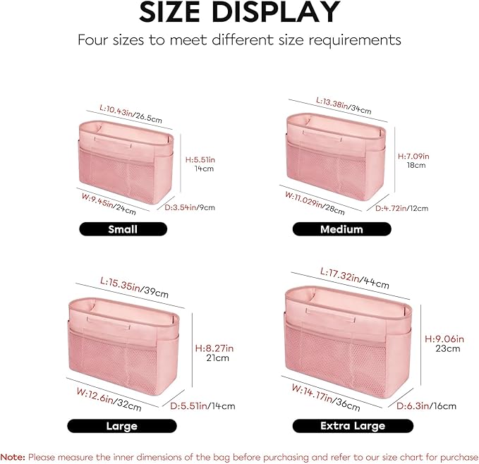 GIVLEFLY Tote Organizer Insert with Multiple Pockets Zipper Purse Dividers with Handle Lightweight Purse Liner with Cup Holder Fit for Longchamp Small Size and Neverful and More (Small,Pink)