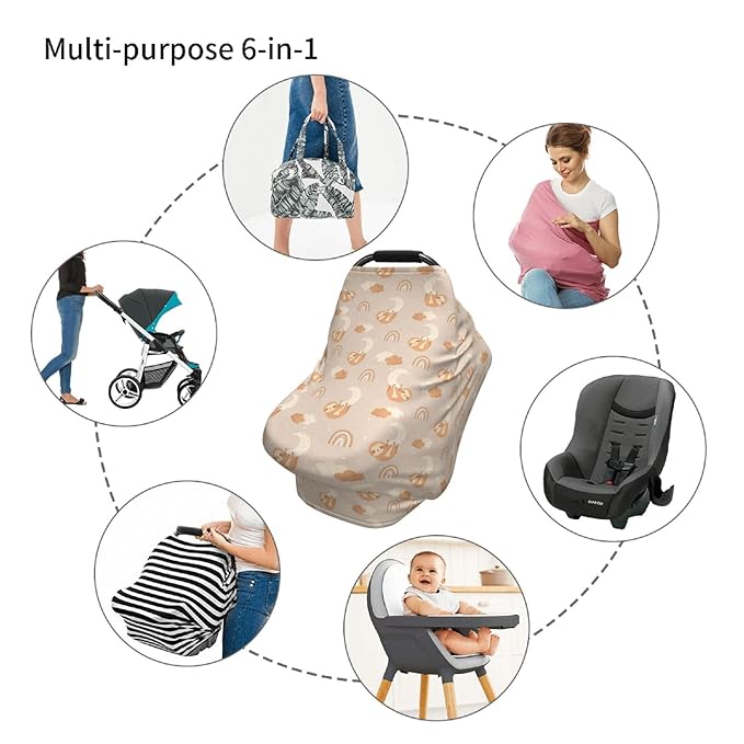 Sloth Car Seat Canopy, Baby Breastfeeding Cover, Multi Use Baby Stroller and Carseat Cover, Boys and Girls Shower Gifts
