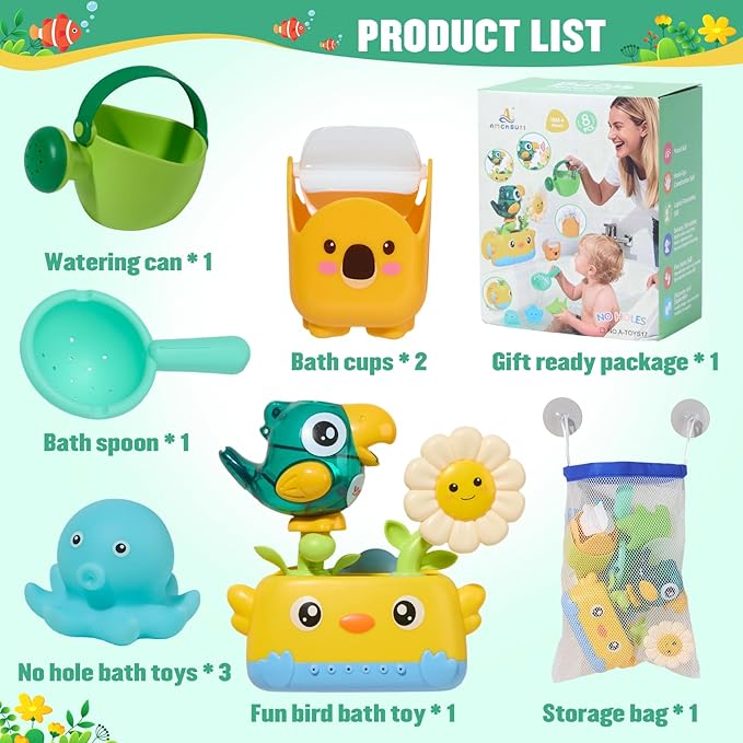 Baby Bath Toys for Kids Ages 1-3, Interactive Bath Toys for Toddler 2-4 Bathtub Water Pool Shower Toys with Watering Can and Tub Toys for Babies 12 18 Months