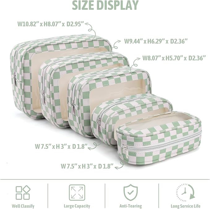5PCS Diaper Bag Organizer Pouch Set,TSA Approved Toiletry Bag, Waterproof TPU Makeup Bag Set, Travel Organizer Bags for Women and Kids