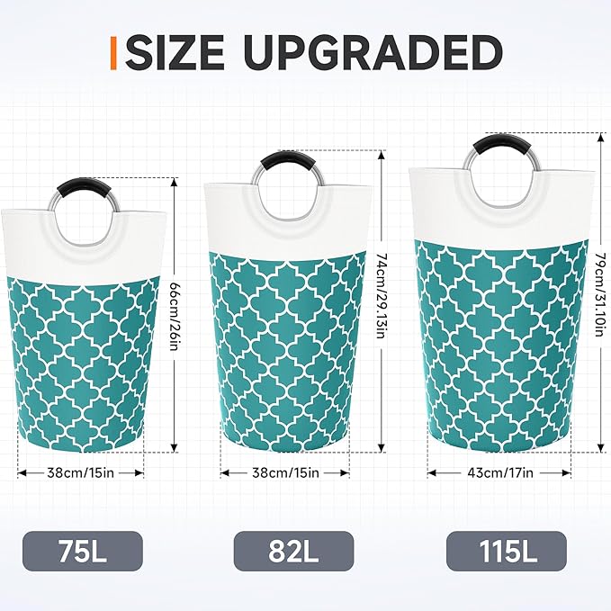 Large Laundry Basket Laundry Hamper Bag Washing Bin Clothes Bag Collapsible Tall with Handles Waterproof Travel Bathroom College Essentials Storage for College Dorm, Family (Green) 115L