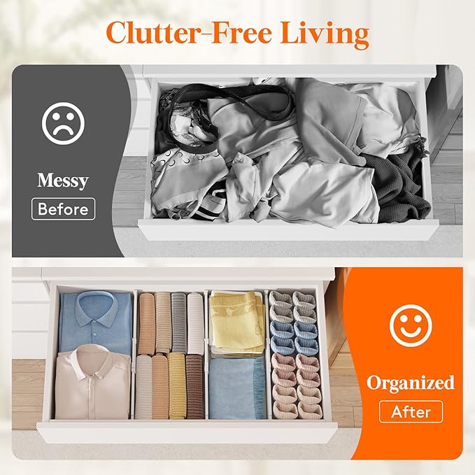 Lifewit 4" High 12 Pack Drawer Dividers, 35 –55cm/13.8-22.5" Drawer Divider for Clothes, Adjustable Dresser Drawer Organizers, Plastic Drawers Separators for Clothes Bedroom Bathroom Kitchen Office