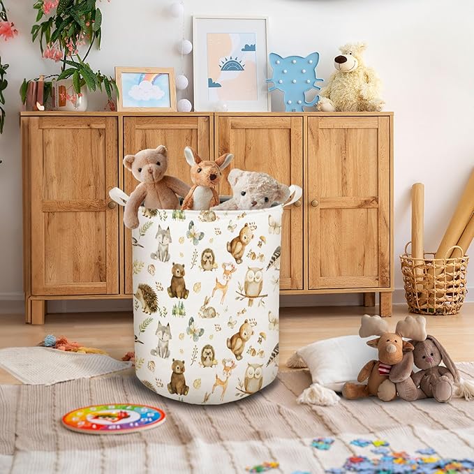 HKTZM Baby Nursery Laundry Basket, Toybox for Boys Girls Room, Forest Animal Laundry Basket Hamper Waterproof Collapsible Clothes Toys Storage Bin Organizer for Kids Room Playroom Bedroom Bathroom